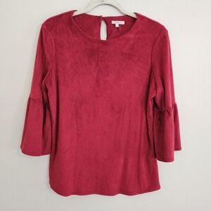 Tyler Boe Dark Red Womens Blouse Velveteen Ruffle Layered Sleeve Soft Top Medium